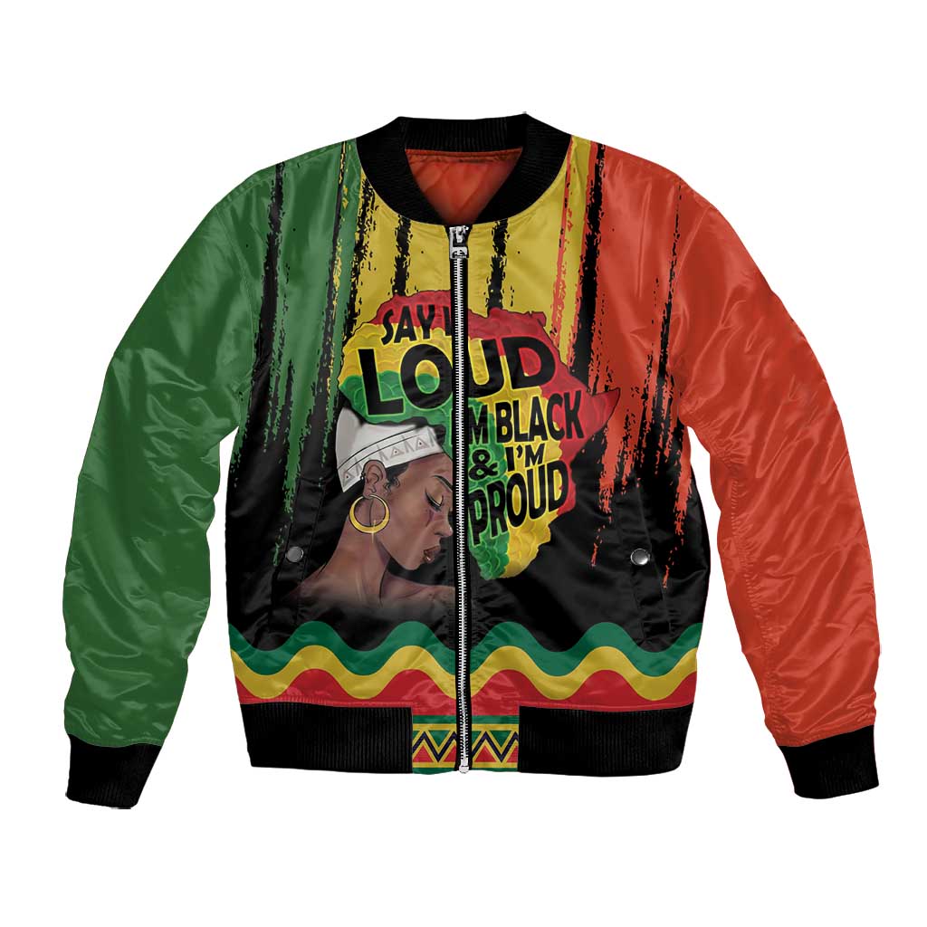 Black History Dreadlocks Map Bomber Jacket Say It Loud I’m Black and I’m Proud - Wonder Print Shop