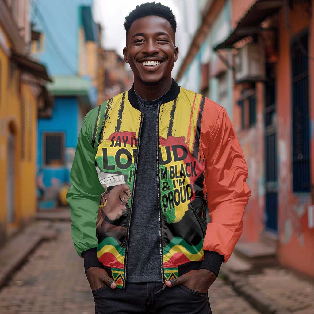 Black History Dreadlocks Map Bomber Jacket Say It Loud I’m Black and I’m Proud - Wonder Print Shop