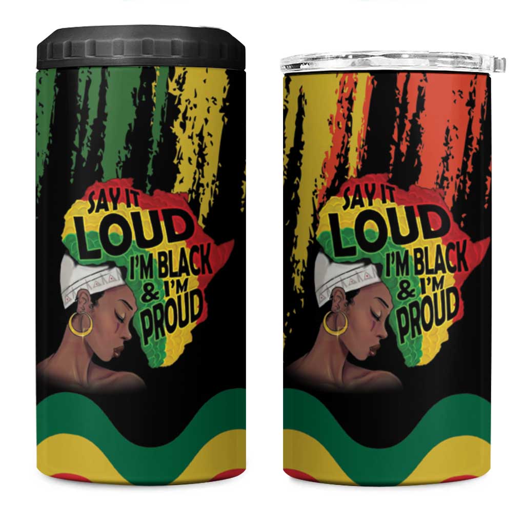 Black History Dreadlocks Map 4 in 1 Can Cooler Tumbler Say It Loud I’m Black and I’m Proud - Wonder Print Shop