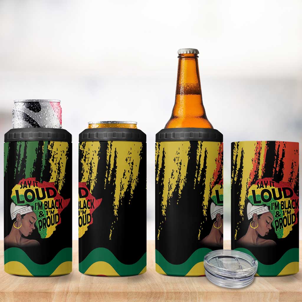 Black History Dreadlocks Map 4 in 1 Can Cooler Tumbler Say It Loud I’m Black and I’m Proud - Wonder Print Shop