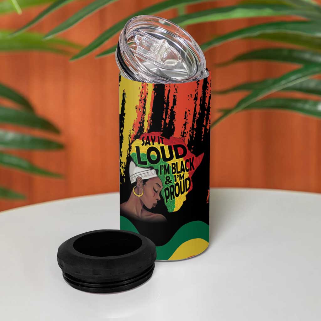 Black History Dreadlocks Map 4 in 1 Can Cooler Tumbler Say It Loud I’m Black and I’m Proud - Wonder Print Shop