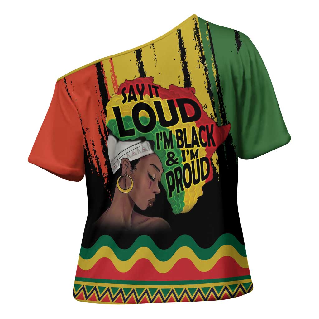 Black History Dreadlocks Map Cross Shoulder Shirt Say It Loud I’m Black and I’m Proud - Wonder Print Shop