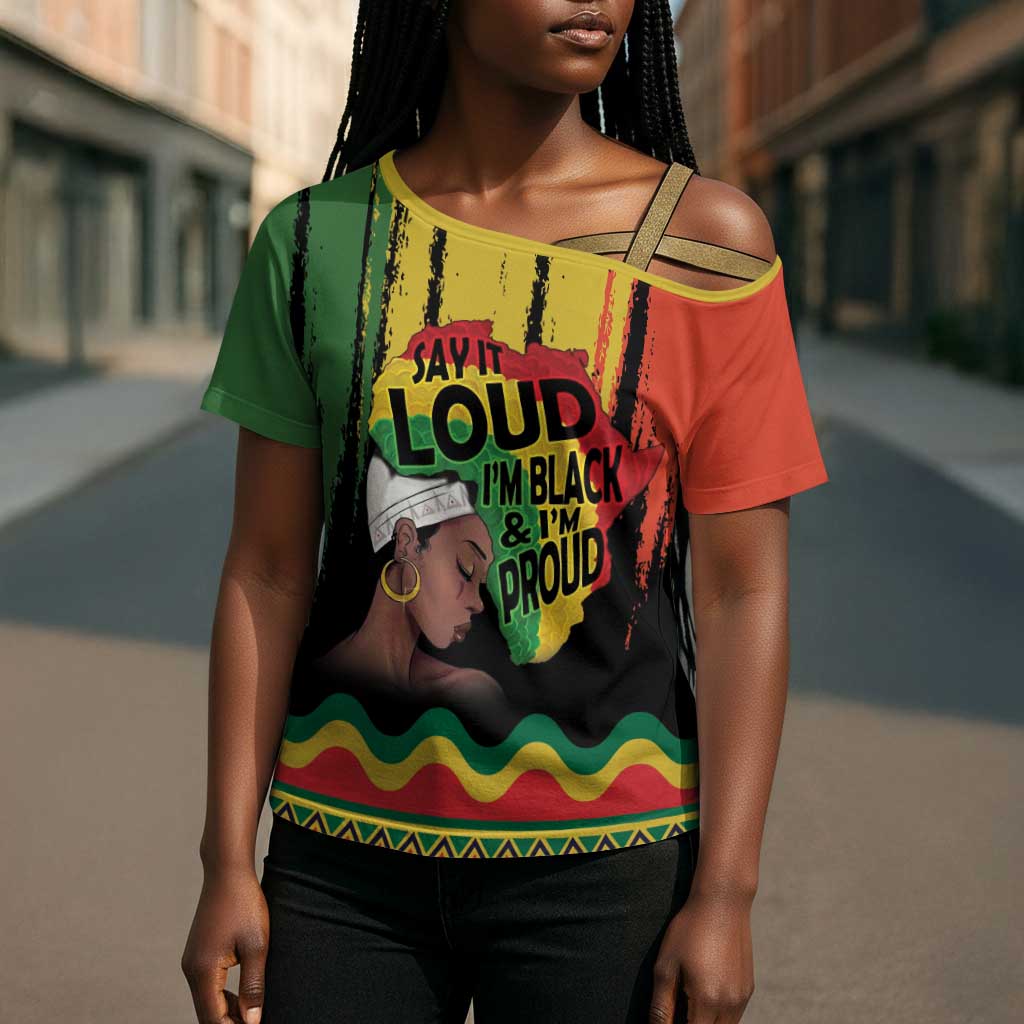 Black History Dreadlocks Map Cross Shoulder Shirt Say It Loud I’m Black and I’m Proud - Wonder Print Shop