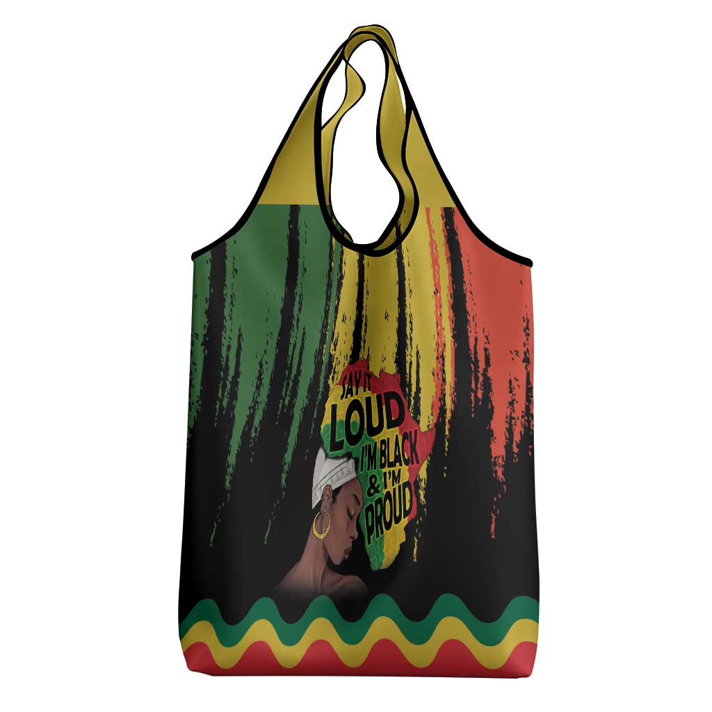 Black History Dreadlocks Map Grocery Bag Say It Loud I’m Black and I’m Proud - Wonder Print Shop