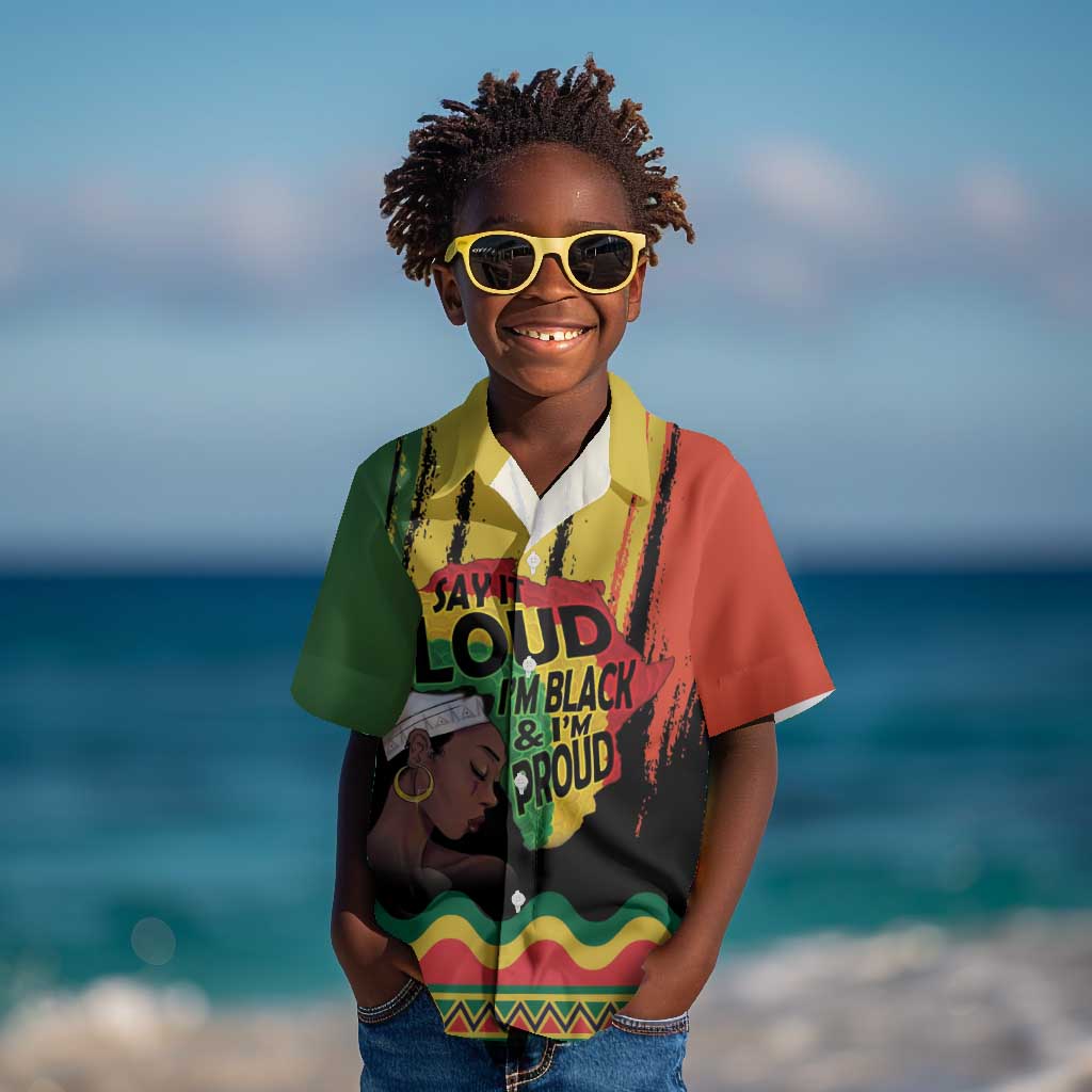 Black History Dreadlocks Map Kid Hawaiian Shirt Say It Loud Im Black and Im Proud LT19