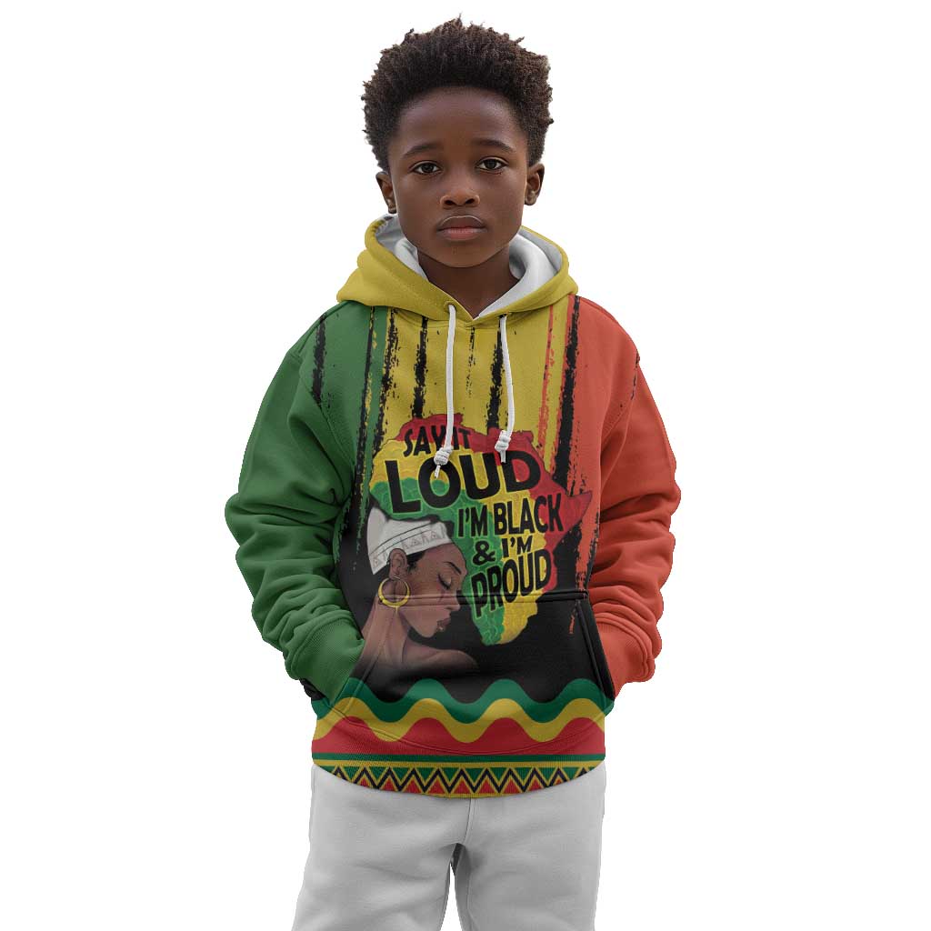 Black History Dreadlocks Map Kid Hoodie Say It Loud I’m Black and I’m Proud - Wonder Print Shop