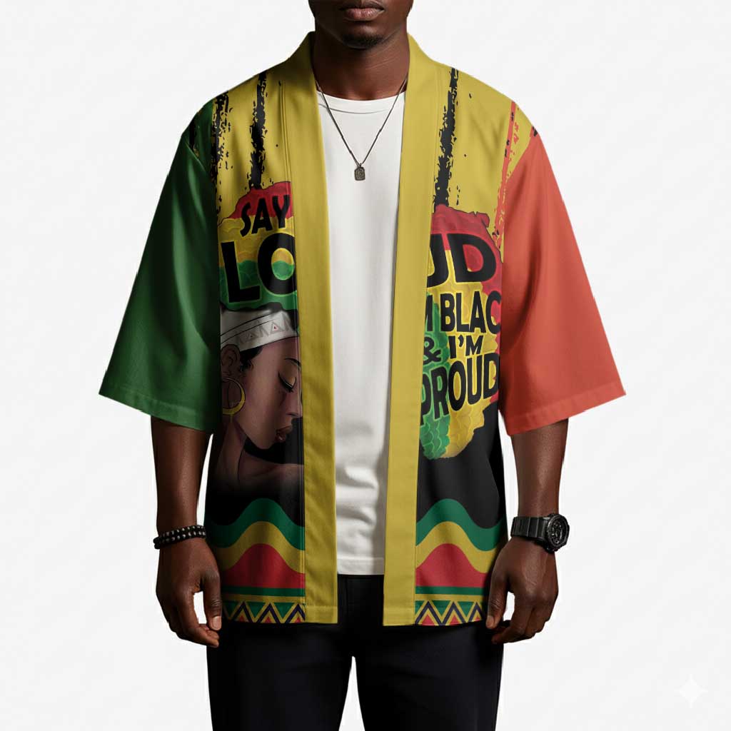 Black History Dreadlocks Map Kimono Say It Loud I’m Black and I’m Proud - Wonder Print Shop
