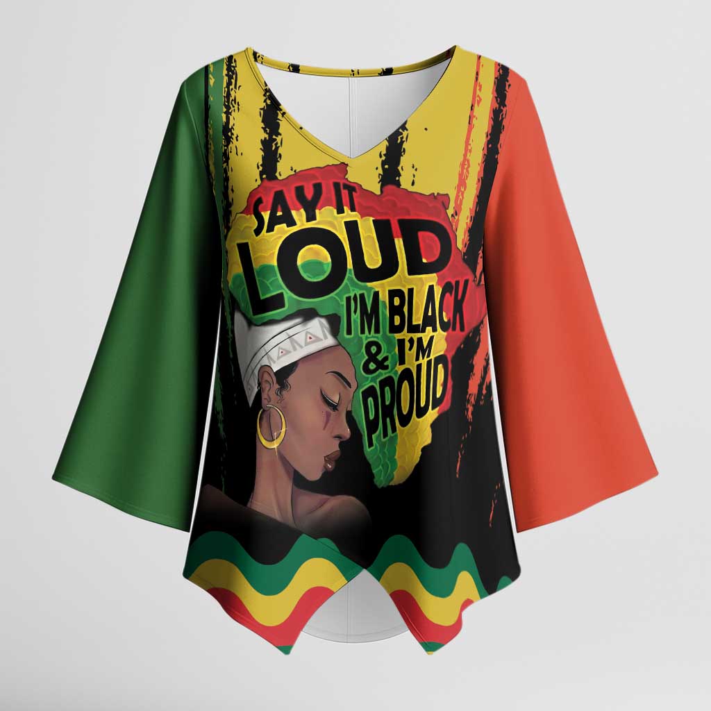 Black History Dreadlocks Map Kimono Sleeve Blouse Say It Loud I’m Black and I’m Proud - Wonder Print Shop