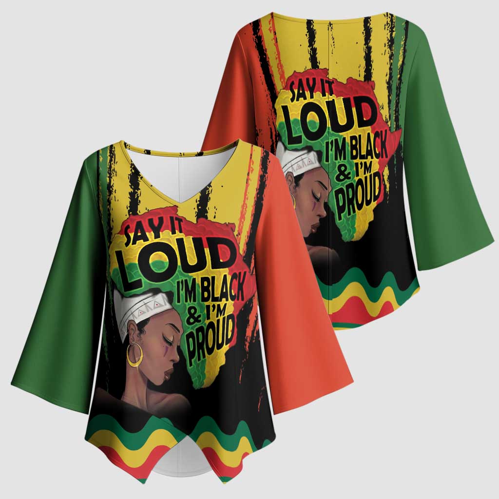 Black History Dreadlocks Map Kimono Sleeve Blouse Say It Loud I’m Black and I’m Proud - Wonder Print Shop