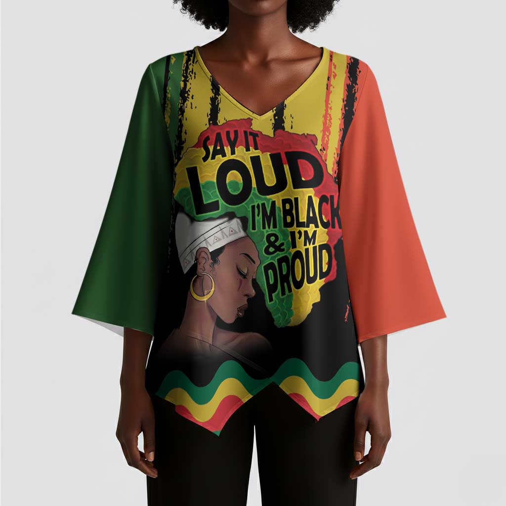 Black History Dreadlocks Map Kimono Sleeve Blouse Say It Loud I’m Black and I’m Proud - Wonder Print Shop