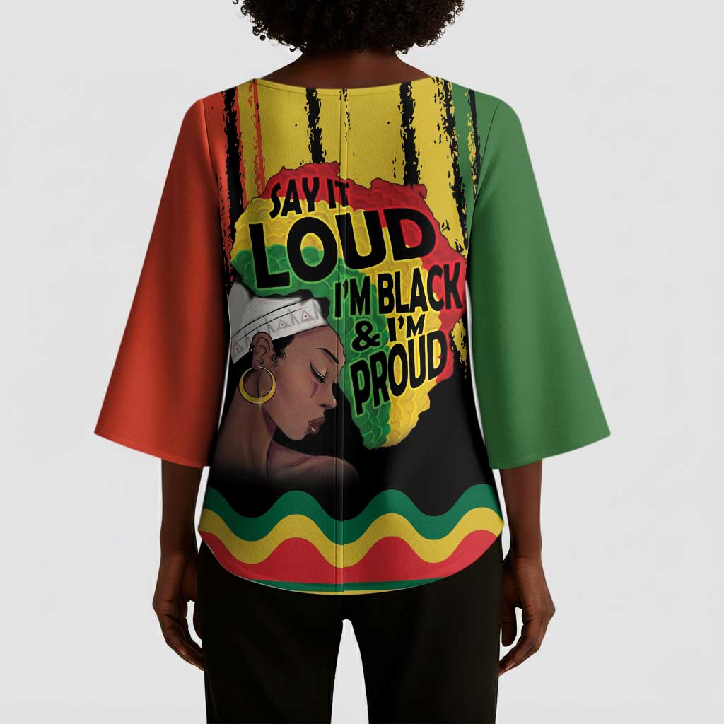 Black History Dreadlocks Map Kimono Sleeve Blouse Say It Loud I’m Black and I’m Proud - Wonder Print Shop