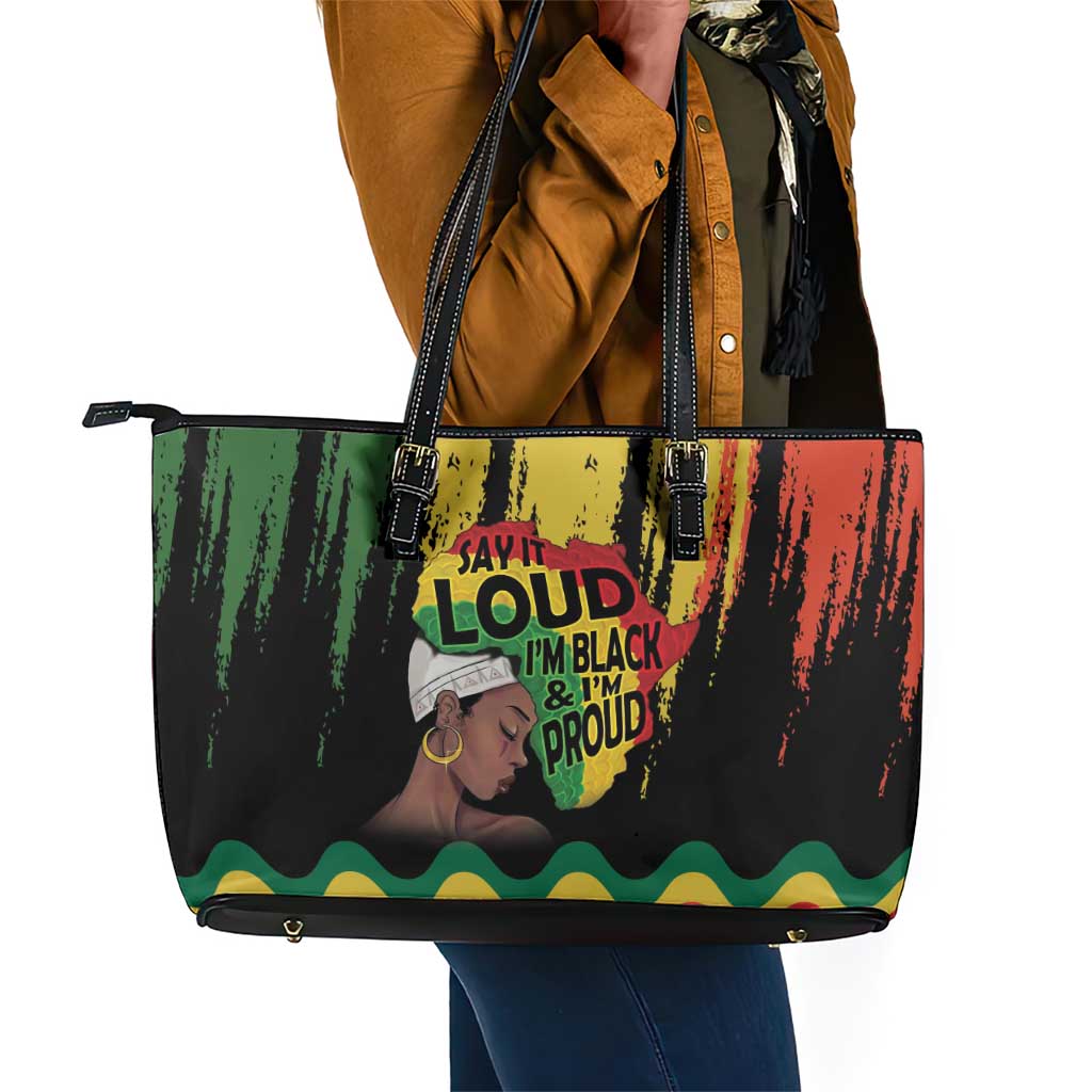 Black History Dreadlocks Map Leather Tote Bag Say It Loud I’m Black and I’m Proud - Wonder Print Shop