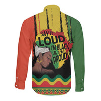 Black History Dreadlocks Map Long Sleeve Button Shirt Say It Loud I’m Black and I’m Proud - Wonder Print Shop