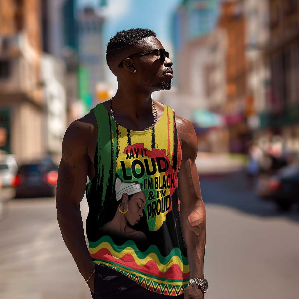 Black History Dreadlocks Map Men Tank Top Say It Loud I’m Black and I’m Proud - Wonder Print Shop