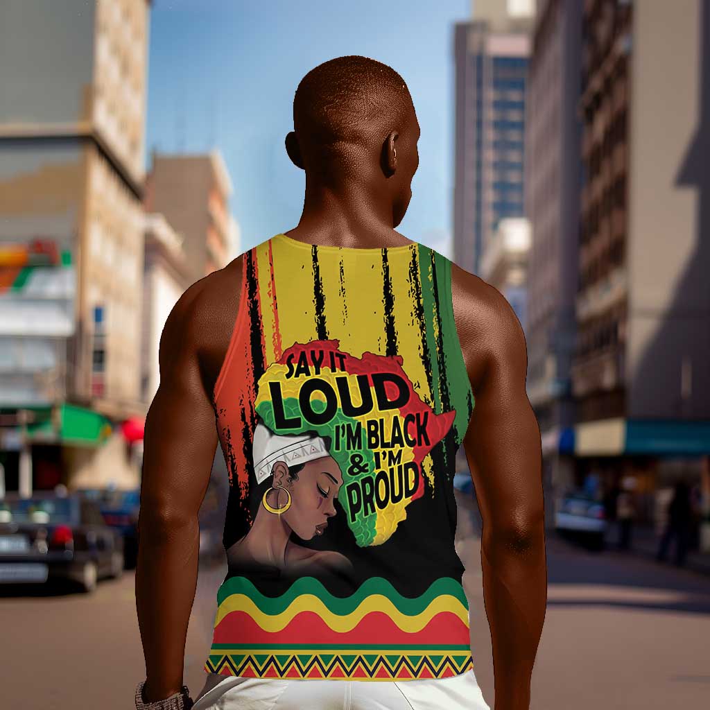 Black History Dreadlocks Map Men Tank Top Say It Loud I’m Black and I’m Proud - Wonder Print Shop