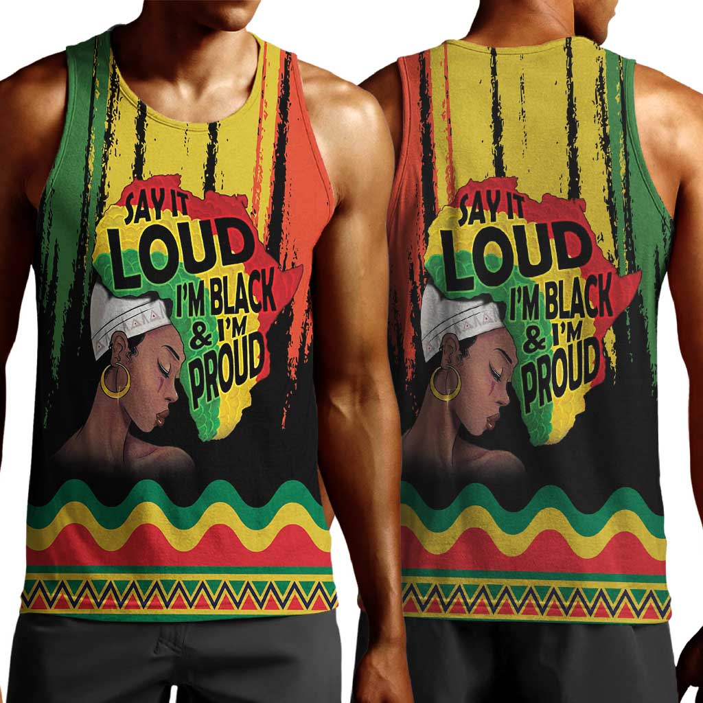 Black History Dreadlocks Map Men Tank Top Say It Loud I’m Black and I’m Proud - Wonder Print Shop