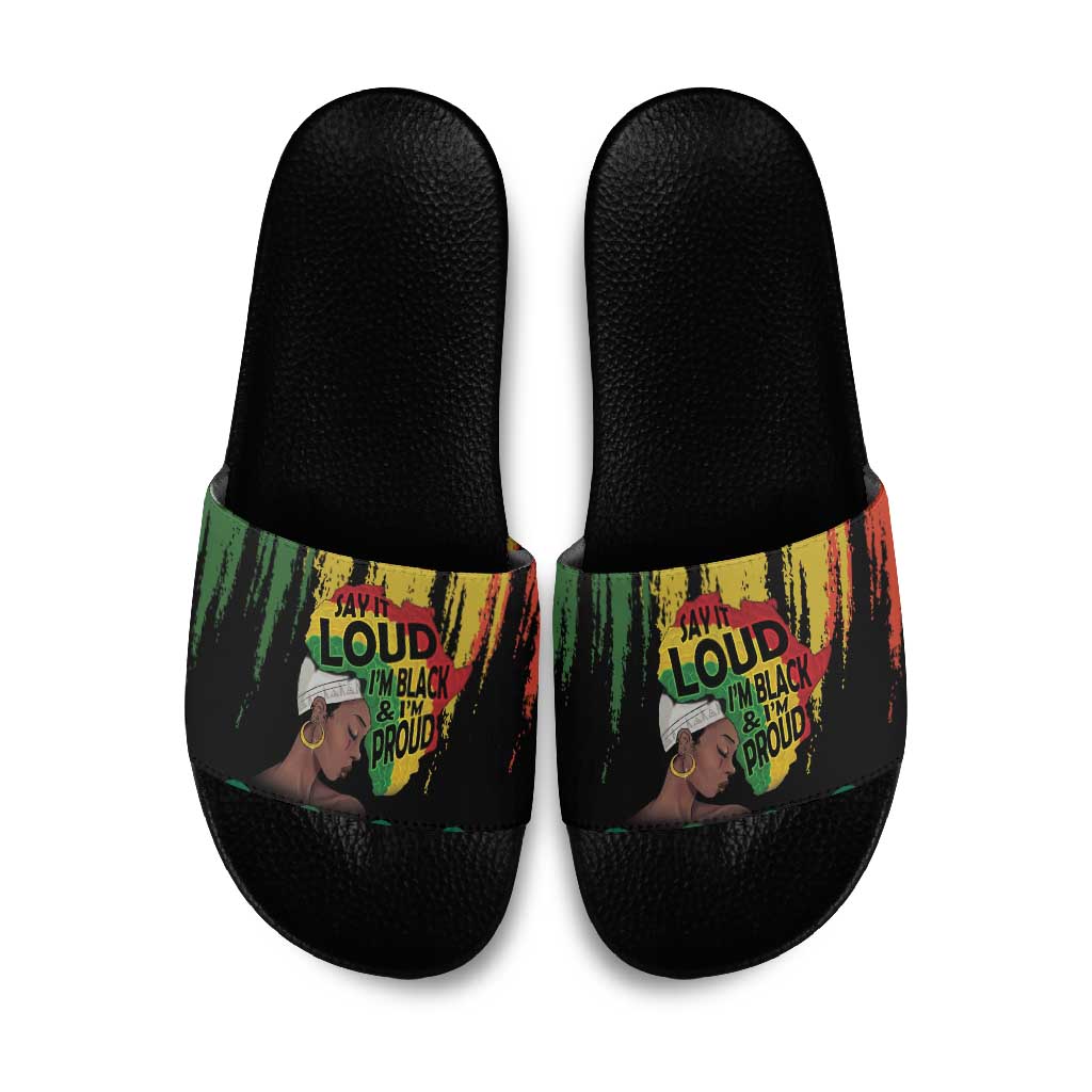 Black History Dreadlocks Map Slide Sandals Say It Loud I’m Black and I’m Proud - Wonder Print Shop