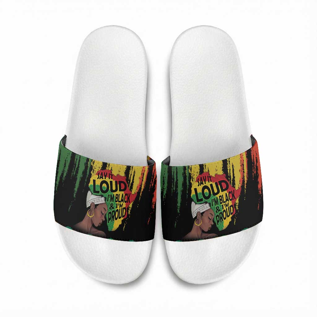 Black History Dreadlocks Map Slide Sandals Say It Loud I’m Black and I’m Proud - Wonder Print Shop