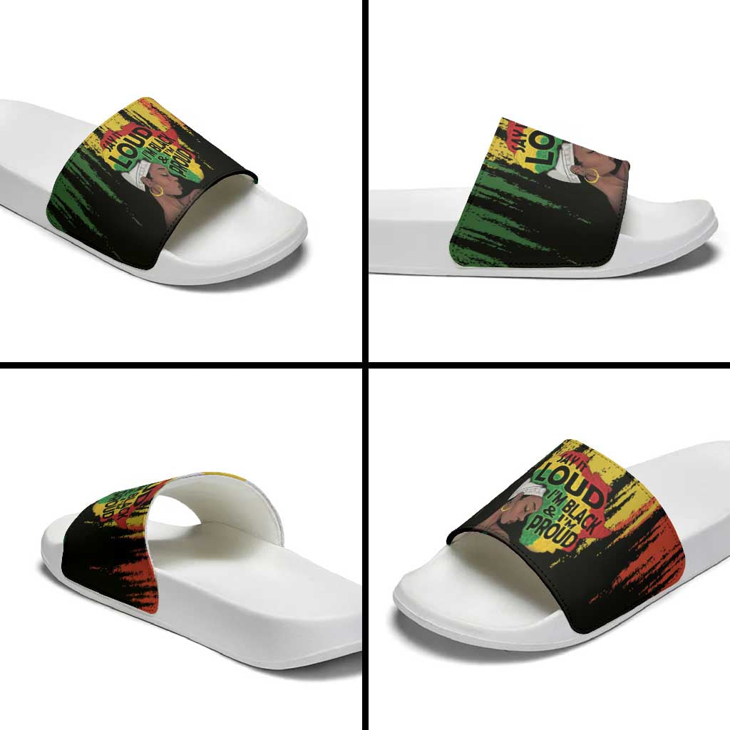 Black History Dreadlocks Map Slide Sandals Say It Loud I’m Black and I’m Proud - Wonder Print Shop