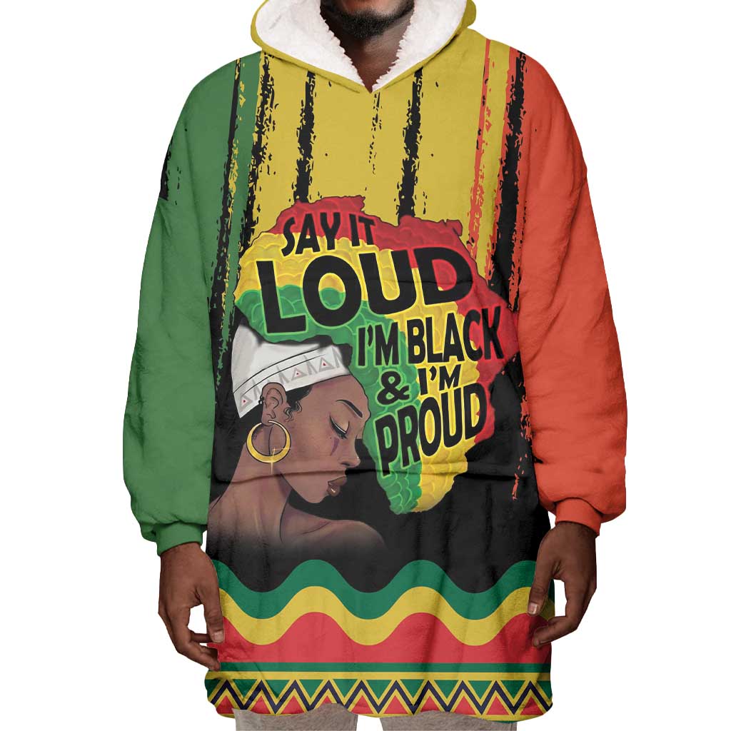 Black History Dreadlocks Map Wearable Blanket Hoodie Say It Loud I’m Black and I’m Proud - Wonder Print Shop
