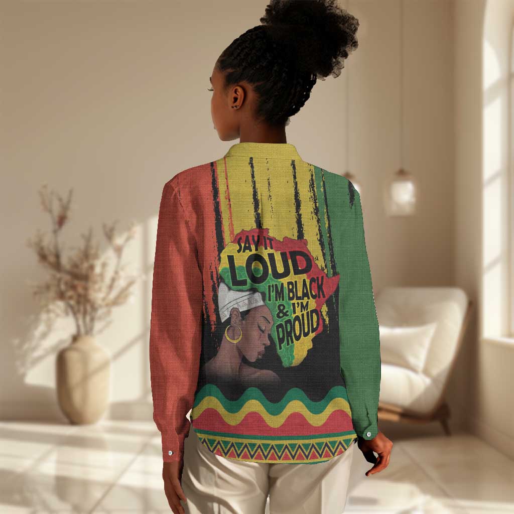 Black History Dreadlocks Map Women Casual Shirt Say It Loud I’m Black and I’m Proud - Wonder Print Shop