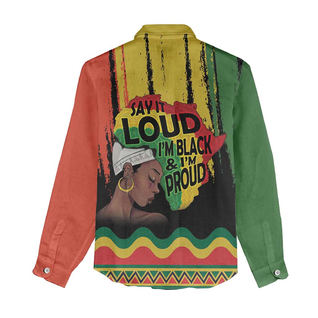 Black History Dreadlocks Map Women Casual Shirt Say It Loud I’m Black and I’m Proud - Wonder Print Shop