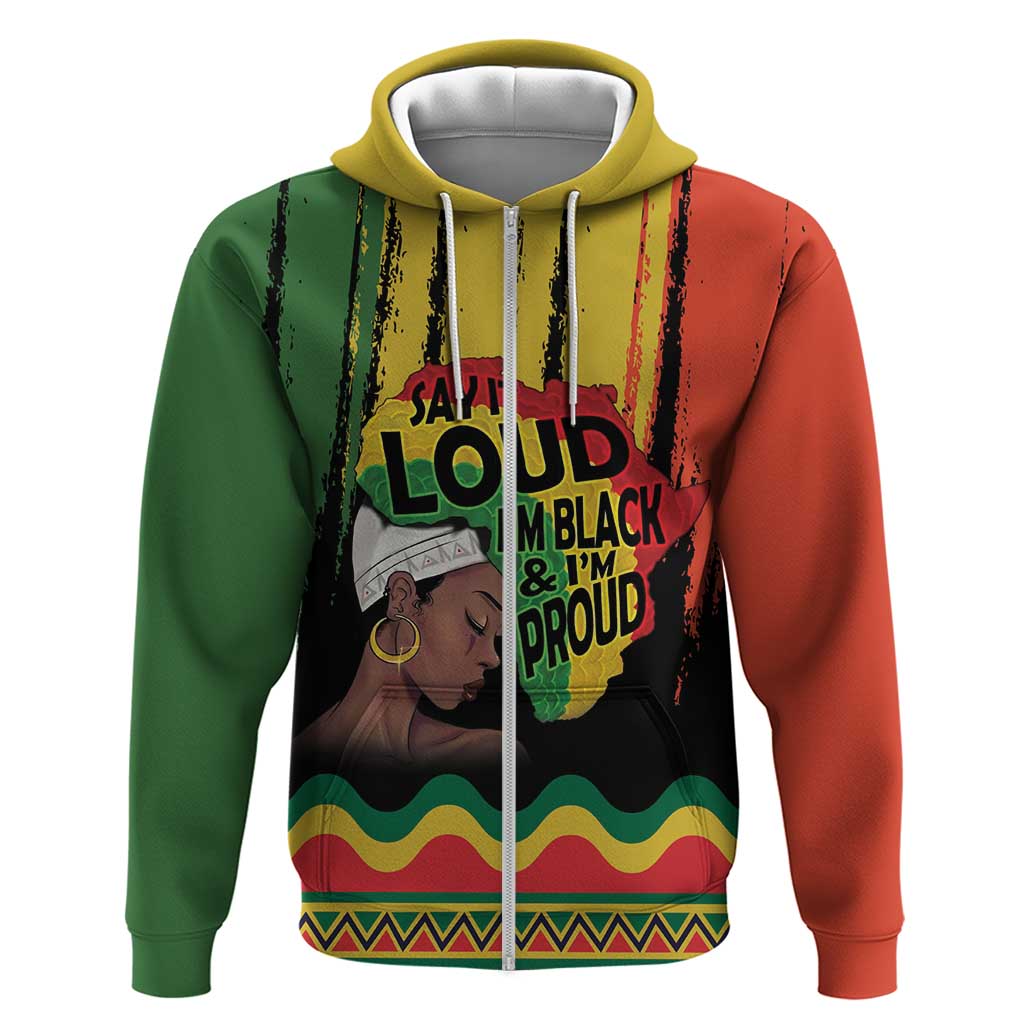 Black History Dreadlocks Map Zip Hoodie Say It Loud I’m Black and I’m Proud - Wonder Print Shop