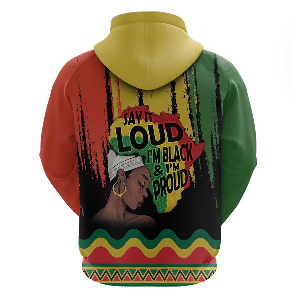 Black History Dreadlocks Map Zip Hoodie Say It Loud I’m Black and I’m Proud - Wonder Print Shop