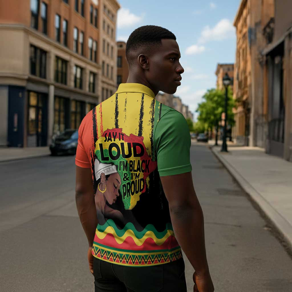 Black History Dreadlocks Map Zipper Polo Shirt Say It Loud I’m Black and I’m Proud - Wonder Print Shop