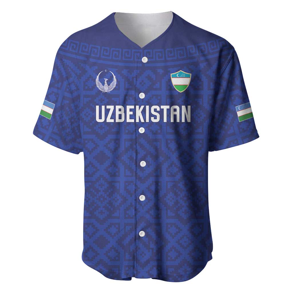 Custom World Football 2026 Uzbekistan Baseball Jersey Samarkand Blue Heritage Pattern - Wonder Print Shop
