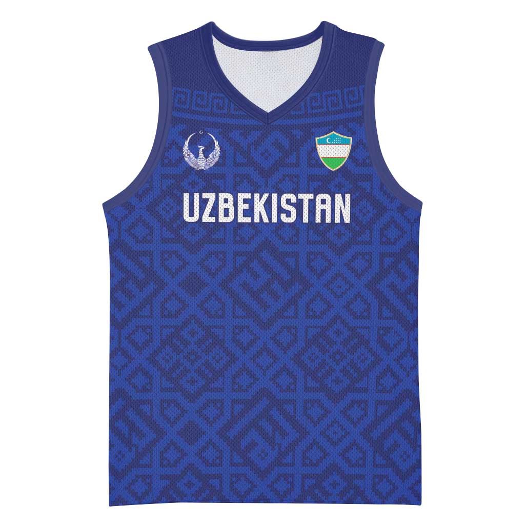Custom World Football 2026 Uzbekistan Basketball Jersey Samarkand Blue Heritage Pattern - Wonder Print Shop