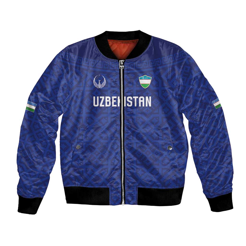 Custom World Football 2026 Uzbekistan Bomber Jacket Samarkand Blue Heritage Pattern - Wonder Print Shop