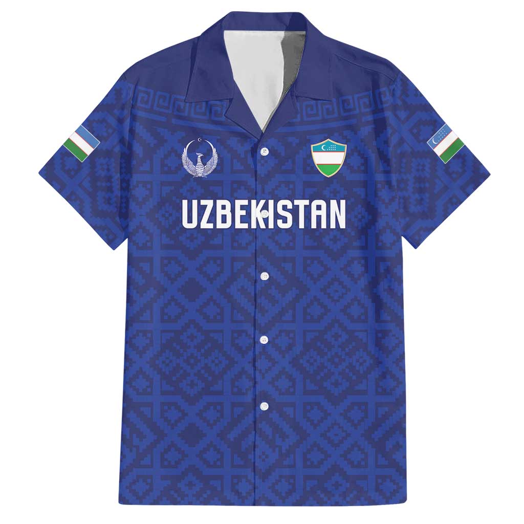 Custom World Football 2026 Uzbekistan Hawaiian Shirt Samarkand Blue Heritage Pattern - Wonder Print Shop