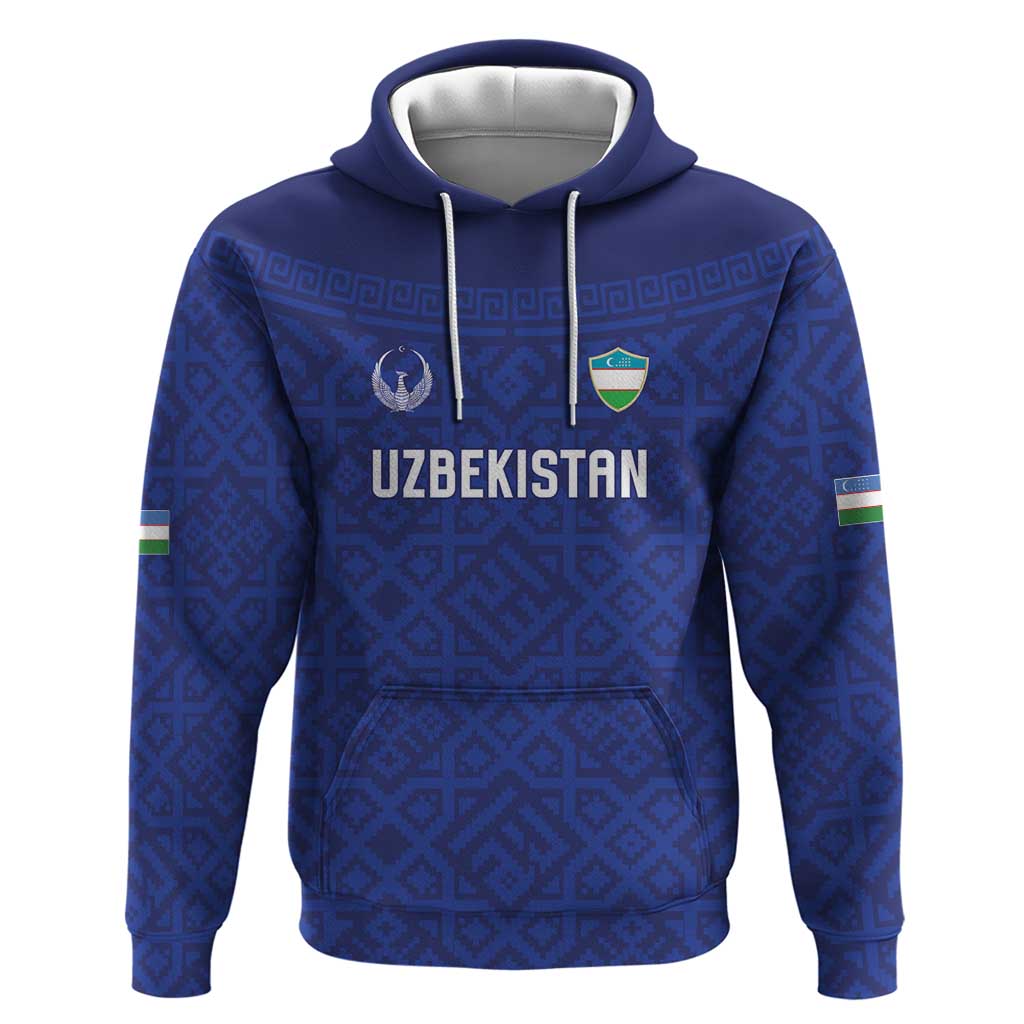 Custom World Football 2026 Uzbekistan Hoodie Samarkand Blue Heritage Pattern - Wonder Print Shop