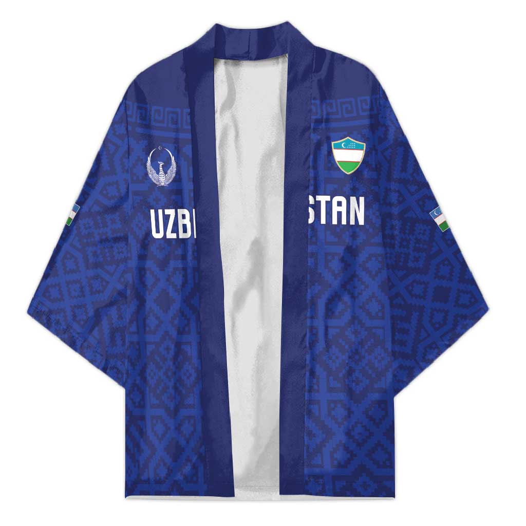Custom World Football 2026 Uzbekistan Kimono Samarkand Blue Heritage Pattern - Wonder Print Shop