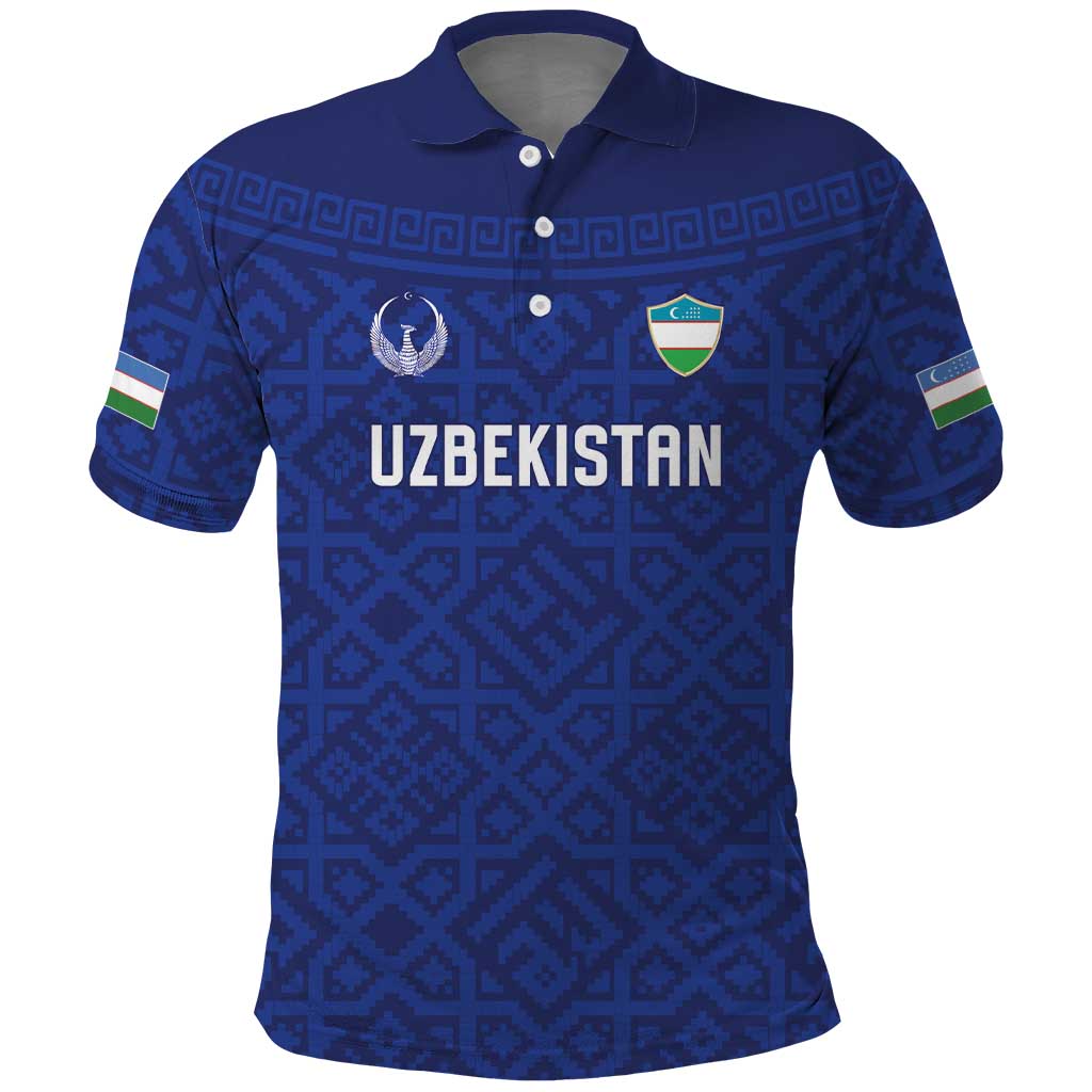 Custom World Football 2026 Uzbekistan Polo Shirt Samarkand Blue Heritage Pattern - Wonder Print Shop