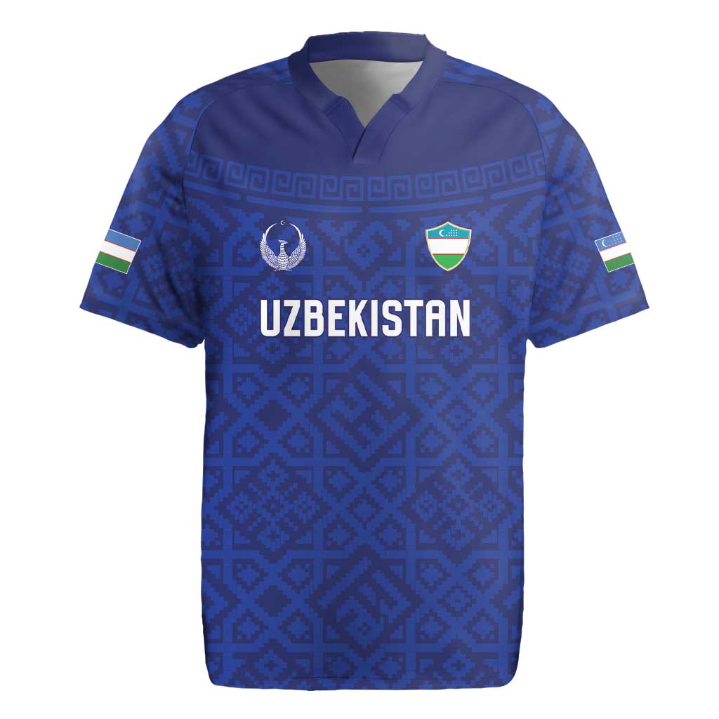 Custom World Football 2026 Uzbekistan Rugby Jersey Samarkand Blue Heritage Pattern - Wonder Print Shop