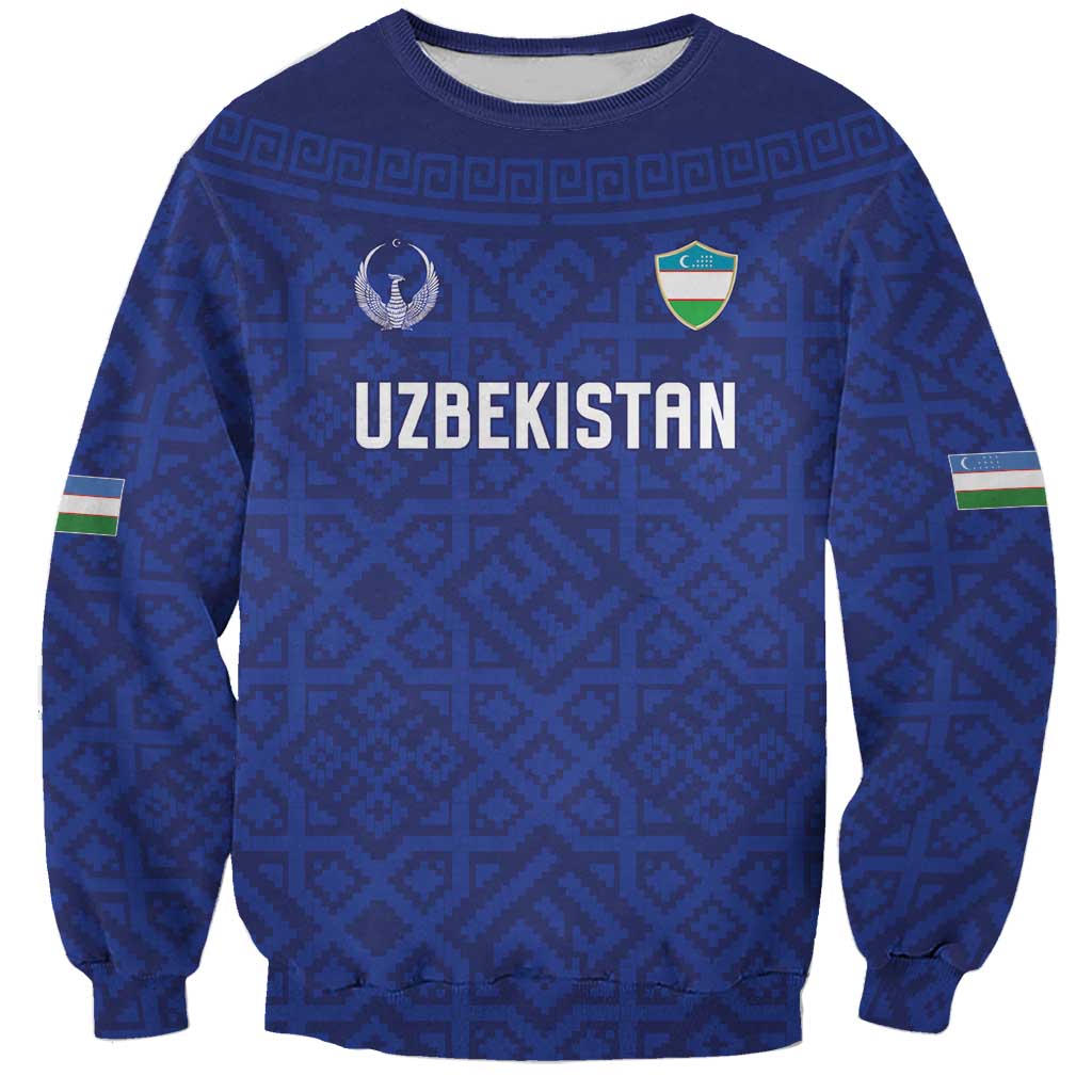 Custom World Football 2026 Uzbekistan Sweatshirt Samarkand Blue Heritage Pattern - Wonder Print Shop
