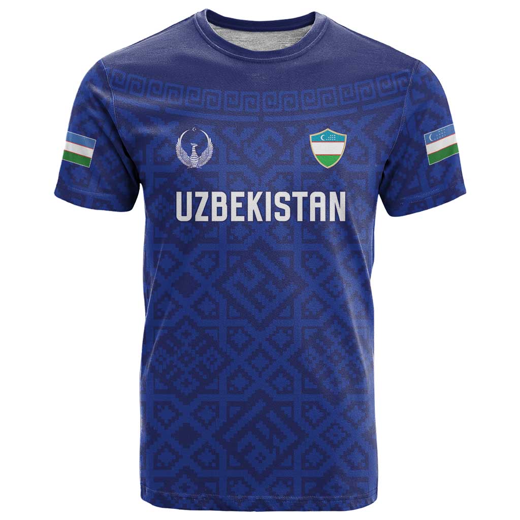 Custom World Football 2026 Uzbekistan T Shirt Samarkand Blue Heritage Pattern - Wonder Print Shop