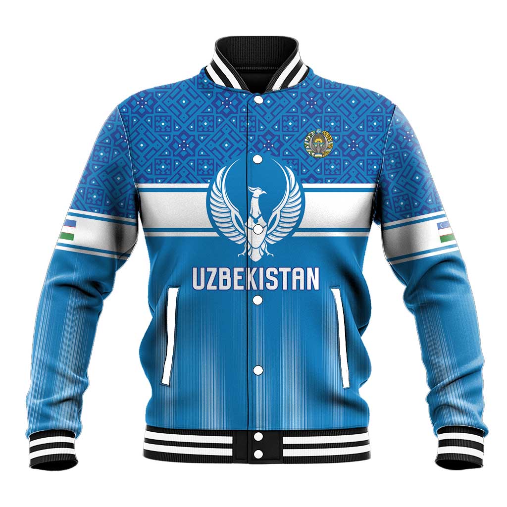 Custom World Football 2026 Uzbekistan Baseball Jacket Uzbek Ikat Pattern with Humo Bird - Wonder Print Shop