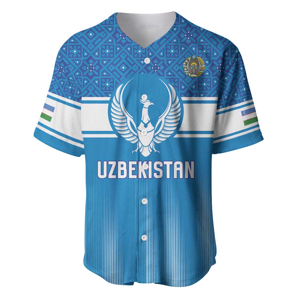 Custom World Football 2026 Uzbekistan Baseball Jersey Uzbek Ikat Pattern with Humo Bird - Wonder Print Shop