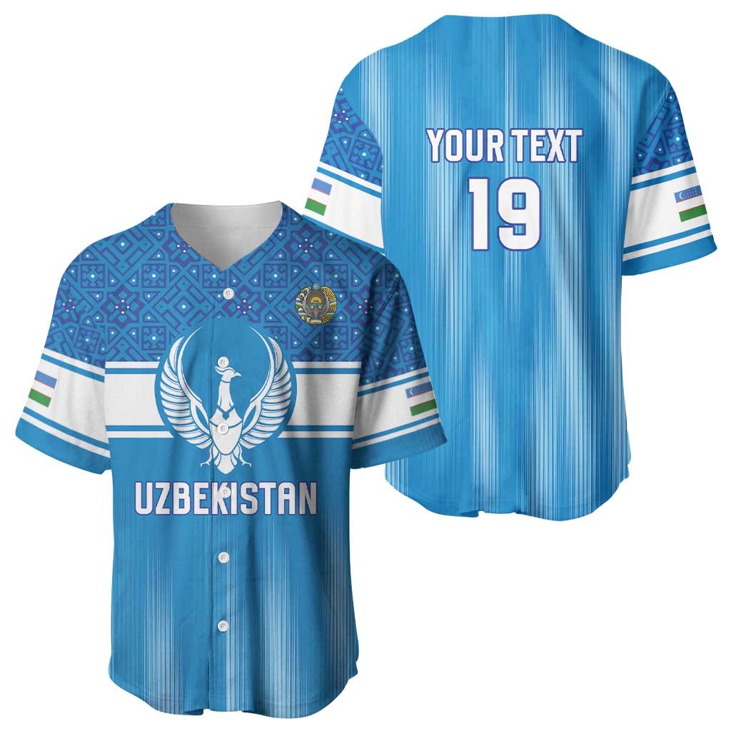 Custom World Football 2026 Uzbekistan Baseball Jersey Uzbek Ikat Pattern with Humo Bird - Wonder Print Shop