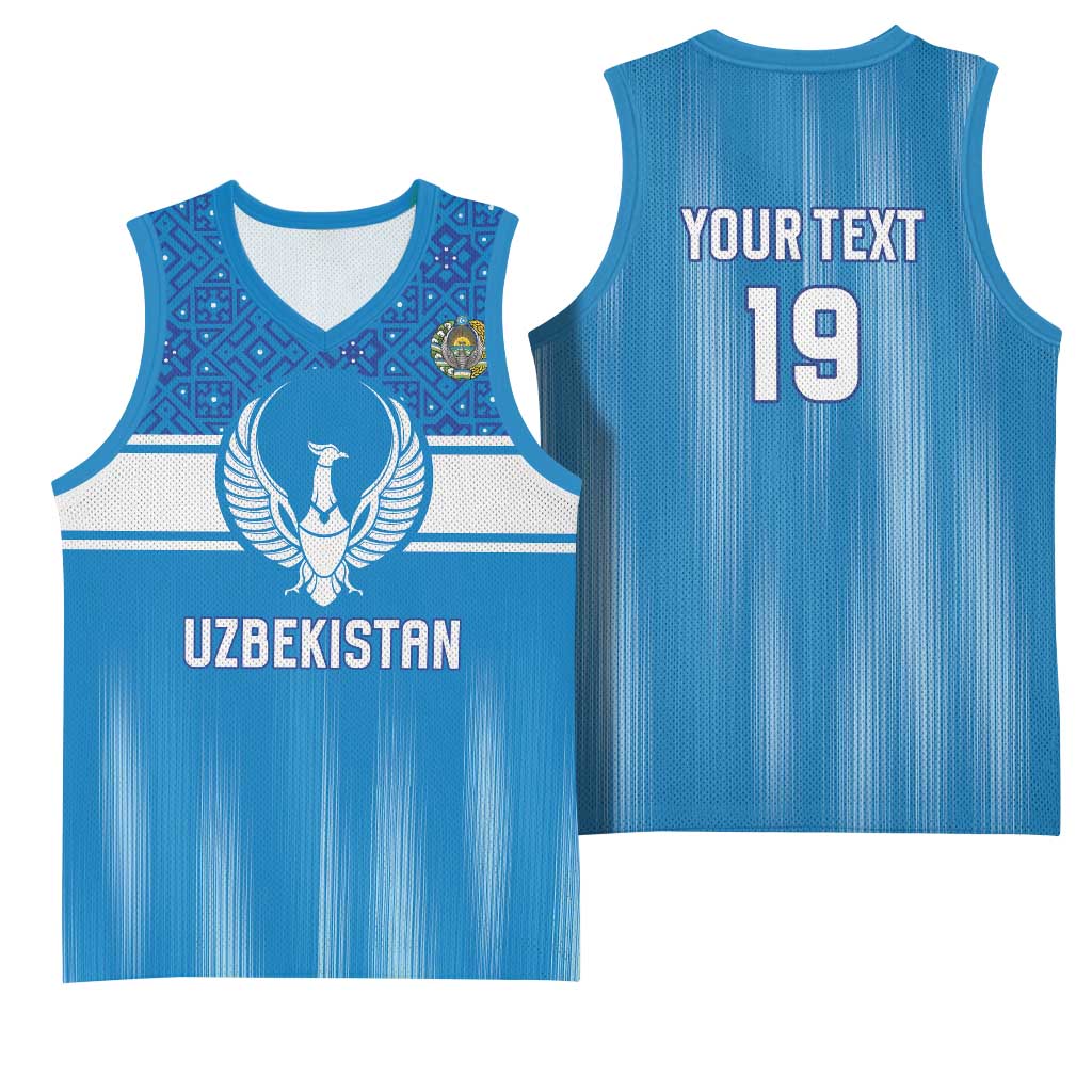 Custom World Football 2026 Uzbekistan Basketball Jersey Uzbek Ikat Pattern with Humo Bird - undefined