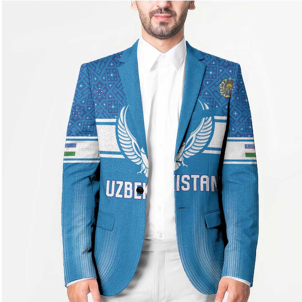 Custom World Football 2026 Uzbekistan Blazer Uzbek Ikat Pattern with Humo Bird - Wonder Print Shop