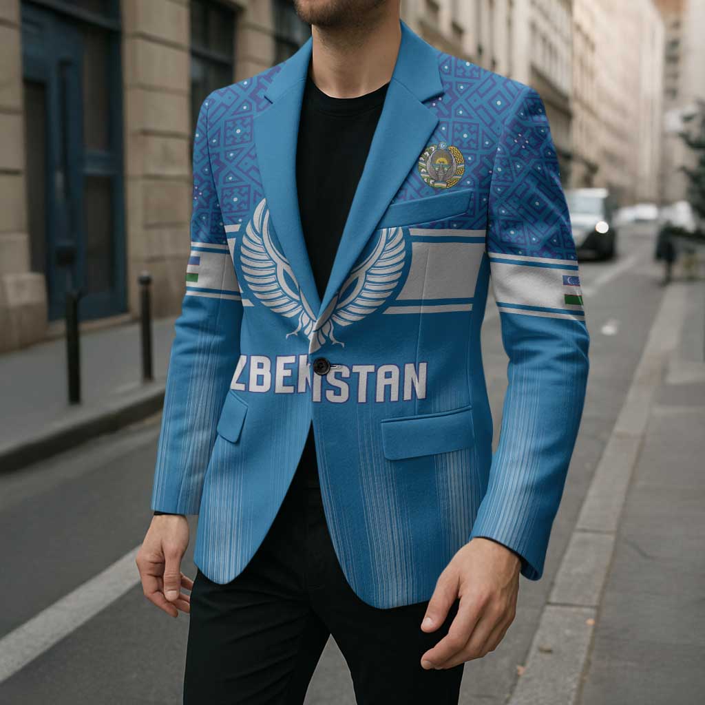 Custom World Football 2026 Uzbekistan Blazer Uzbek Ikat Pattern with Humo Bird - Wonder Print Shop