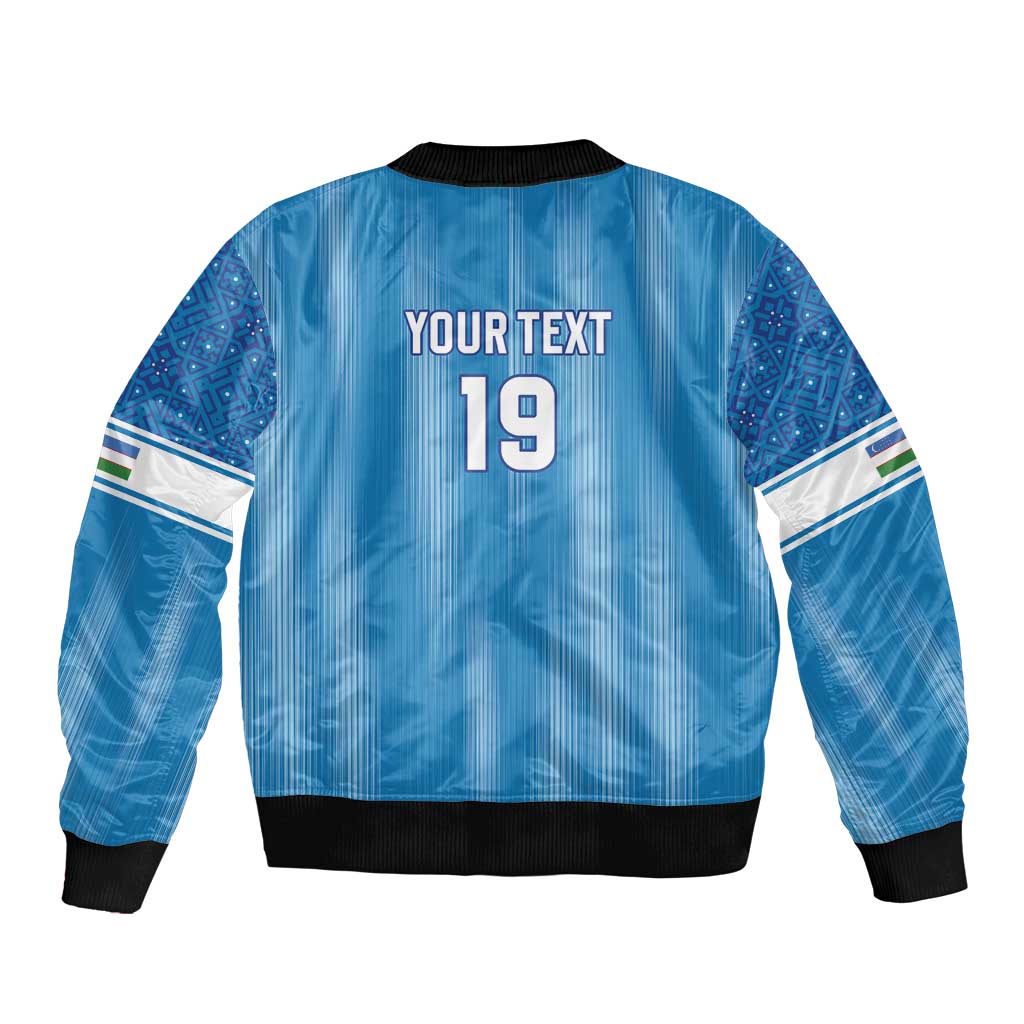 Custom World Football 2026 Uzbekistan Bomber Jacket Uzbek Ikat Pattern with Humo Bird - Wonder Print Shop