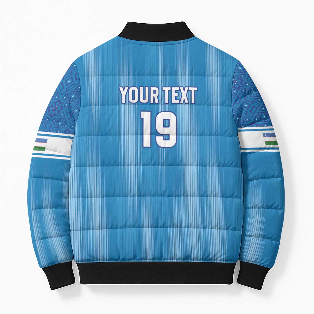Custom World Football 2026 Uzbekistan Bomber Puffer Jacket Uzbek Ikat Pattern with Humo Bird - Wonder Print Shop