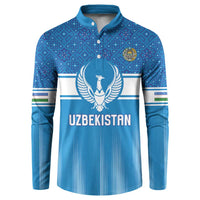 Custom World Football 2026 Uzbekistan Button Sweatshirt Uzbek Ikat Pattern with Humo Bird - Wonder Print Shop