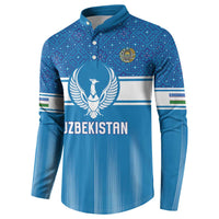Custom World Football 2026 Uzbekistan Button Sweatshirt Uzbek Ikat Pattern with Humo Bird - Wonder Print Shop