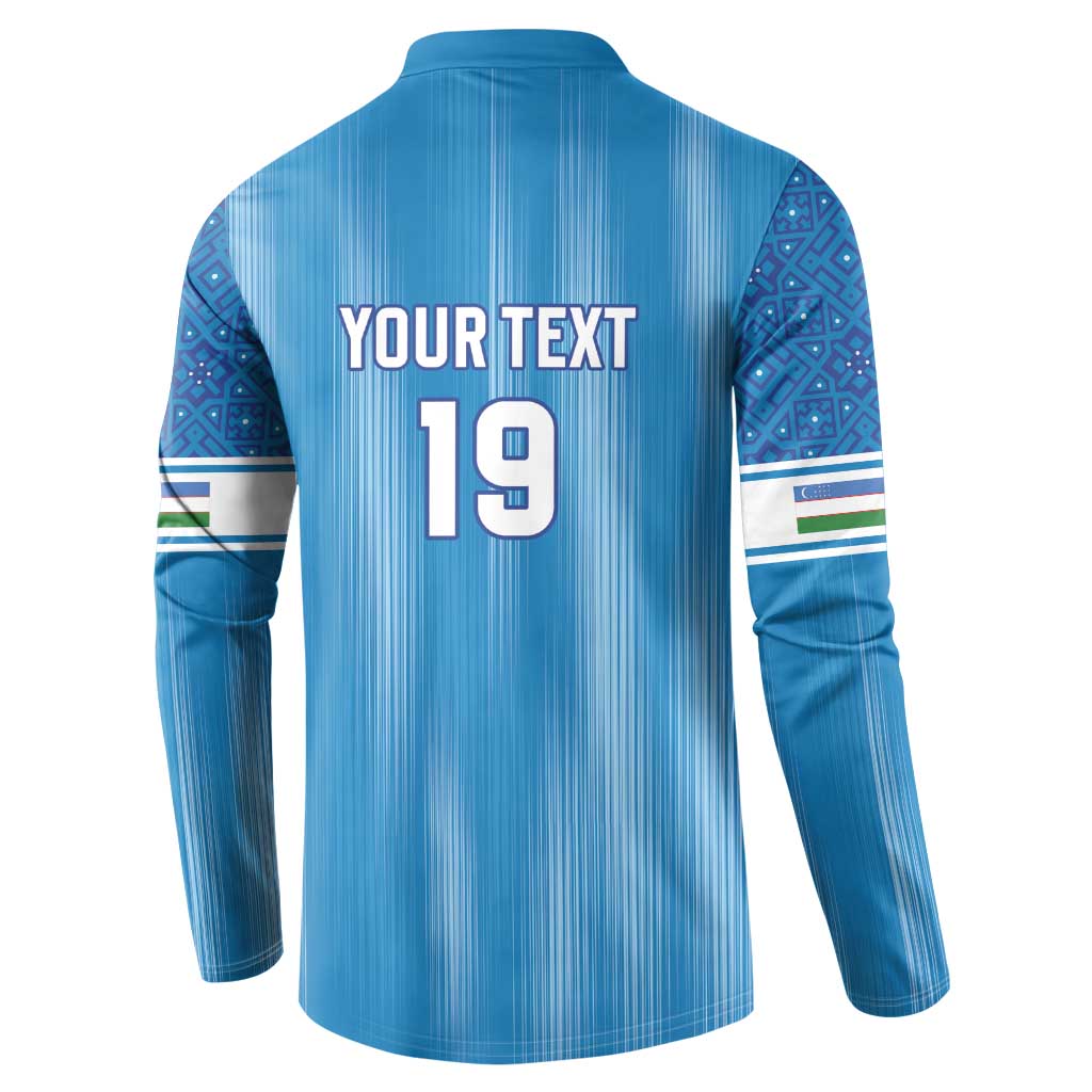 Custom World Football 2026 Uzbekistan Button Sweatshirt Uzbek Ikat Pattern with Humo Bird - Wonder Print Shop